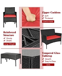 Costway 4 Pcs Outdoor Patio Rattan Furniture Set Table Shelf Sofa