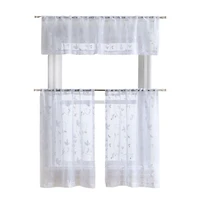 Kate Aurora Floral Embroidered Sheer Rod Pocket Kitchen Curtain Tier & Valance Set - 58 in. W x 15 L, Aqua