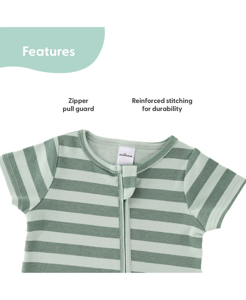 The Peanutshell Baby Boys Rompers - 2 Pack, Green Dino