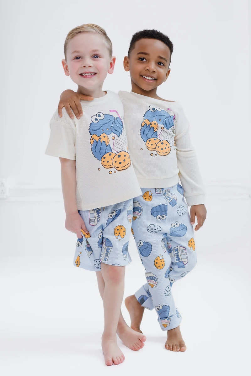 Sesame Street Toddler Boys Cookie Monster Waffle Knit Pullover Sweatshirt and Jogger Pants Outfit Set