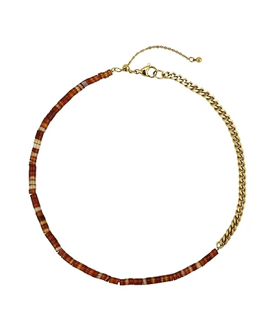 Gold-Plated Stainless Steel Necklace with Red Agate Beads