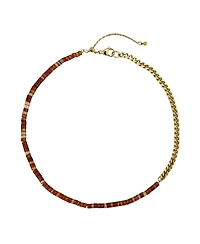 Gold-Plated Stainless Steel Necklace with Red Agate Beads