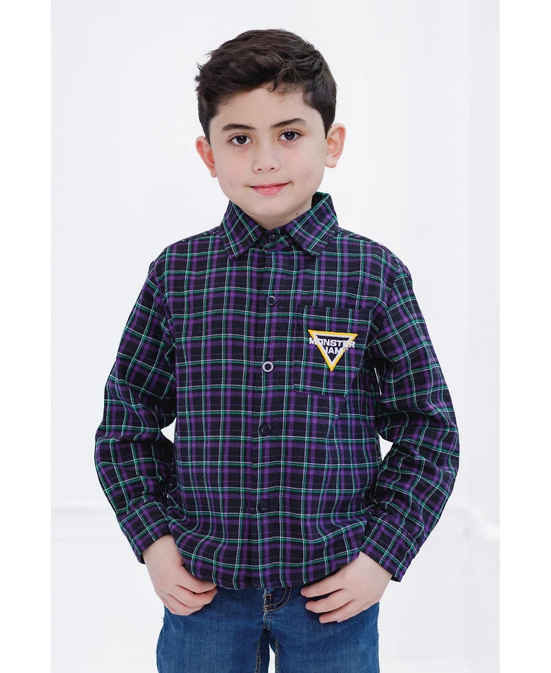 Monster Jam Boys Grave Digger Truck Flannel Matching Family Button Down Shirt