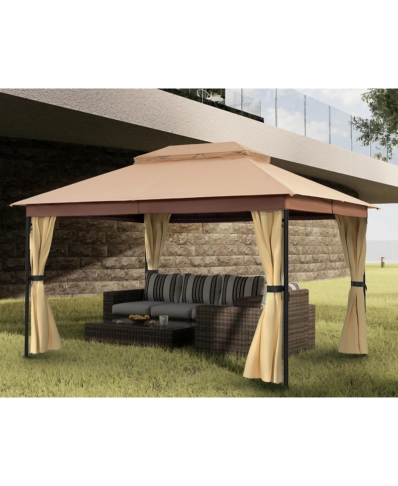 Mondawe 10 x 13 ft Soft Top Outdoor Patio Gazebo Tent Canopy with Included Curtains Ventilated Double Roof, Beige