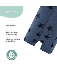 The Peanutshell Baby Boys Rompers - 2 Pack, Blue Stars