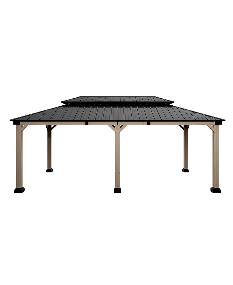 Mondawe 20 ft. x 12 ft. Outdoor Fir Solid Wood Frame Patio Gazebo Canopy Tent Shelter with Galvanized Steel Hardtop Pavilion