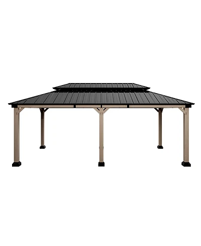 Mondawe 20 ft. x 12 ft. Outdoor Fir Solid Wood Frame Patio Gazebo Canopy Tent Shelter with Galvanized Steel Hardtop Pavilion
