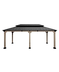 Mondawe 20 ft. x 12 ft. Outdoor Fir Solid Wood Frame Patio Gazebo Canopy Tent Shelter with Galvanized Steel Hardtop Pavilion