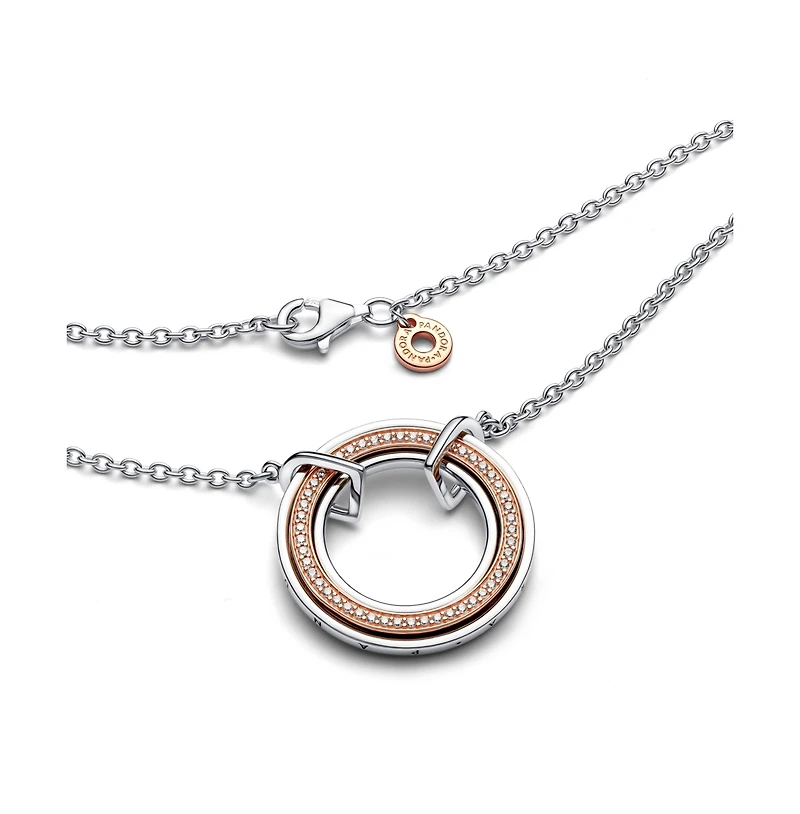 Pandora Signature Two-Tone Logo Pave Pendant Necklace