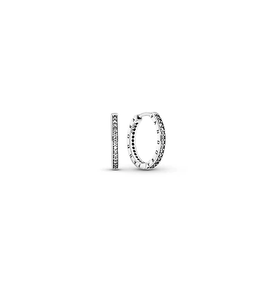 Pandora Sterling Silver Sparkle and Logo Hoop Earrings
