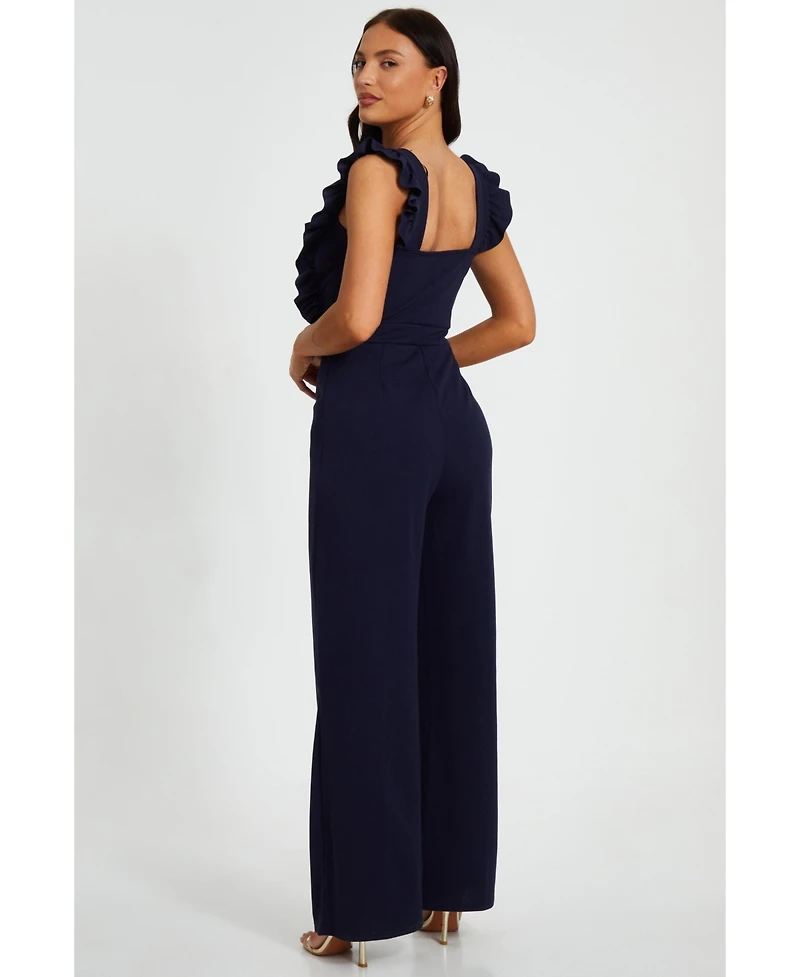 Quiz Women's Scuba Crepe Chain Front Frill Jumpsuit
