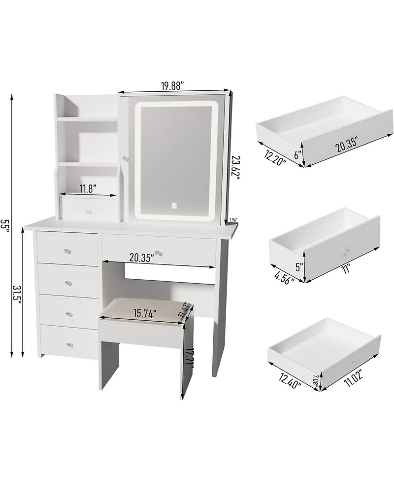 Dyhome Vanity Desk with Sliding Mirror and Led Lights & Charging Station