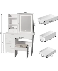 Dyhome Vanity Desk with Sliding Mirror and Led Lights & Charging Station