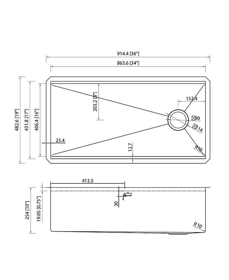 36 Inch Stainless Steel Brushed Kitchen Manual Sink With Large Single Grooves Under The Table