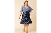 Kiyonna Plus Lillian Embroidered Mesh Midi Cocktail Dress