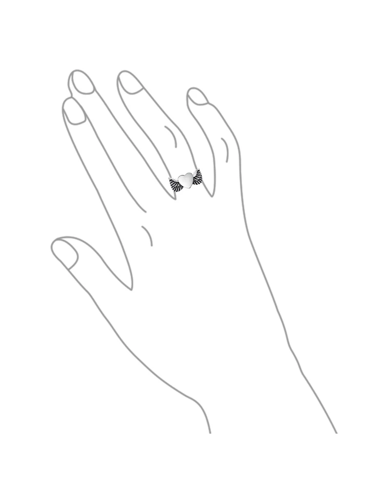 Bling Jewelry Religious Spiritual Heart Angel Wing Feather Band Ring Oxidized .925 Sterling Silver Or Stainless Steel