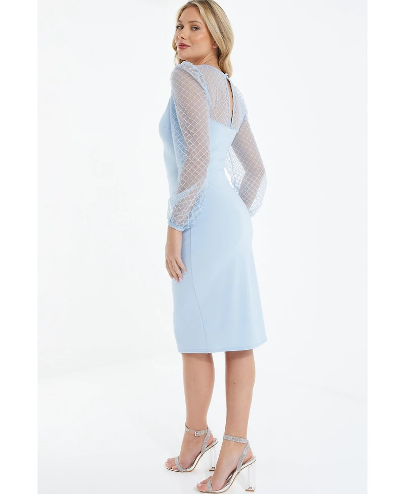 Quiz Women's Scuba Crepe/Mesh Sweetheart Midi Dress