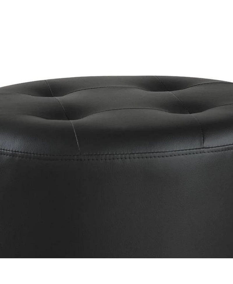 Tufted Round Swivel Ottoman in Leather for Living Room