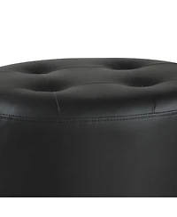 Tufted Round Swivel Ottoman in Leather for Living Room