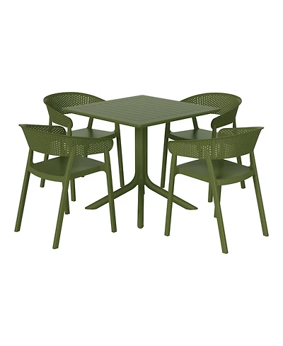5-Piece Outdoor Resin Square Patio Dining Table Set with Stackable Chairs