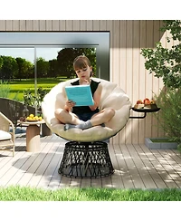 Outsunny Outdoor Swivel Chair with Side Tray, Overstuffed Papasan Chair