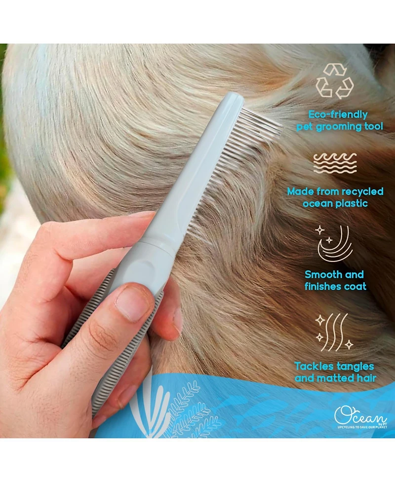 Ocean Plastic by Pt Single-Sided Pin Comb Brush for Pets, Eco-Friendly Grooming Tool Dogs and Cats