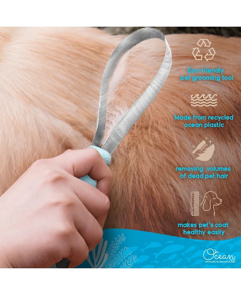 Ocean Plastic by Pt Blue Pet Deshedding Blade, Eco-Friendly Grooming Tool for Dogs and Cats