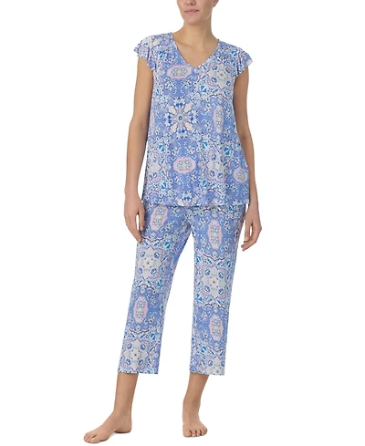 Ellen Tracy Women's Printed Short-Sleeve Cropped Pajama Set