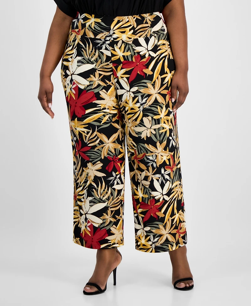 Anne Klein Plus Floral-Print Wide-Leg Pants