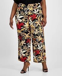 Anne Klein Plus Floral-Print Wide-Leg Pants