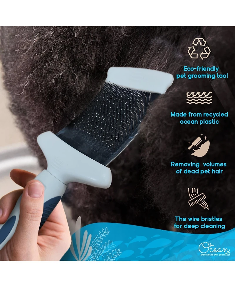 Ocean Plastic by Pt Blue Double-Sided Flexible Slicker Brush for Pets, Eco-Friendly Grooming Tool Dogs and Cats