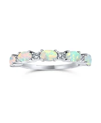 Bling Jewelry Open Leaf Cz Stackable 1/2 Eternity Oval Orange Blue Pink Created Opal Ring Gold Plated .925 Sterling Silver