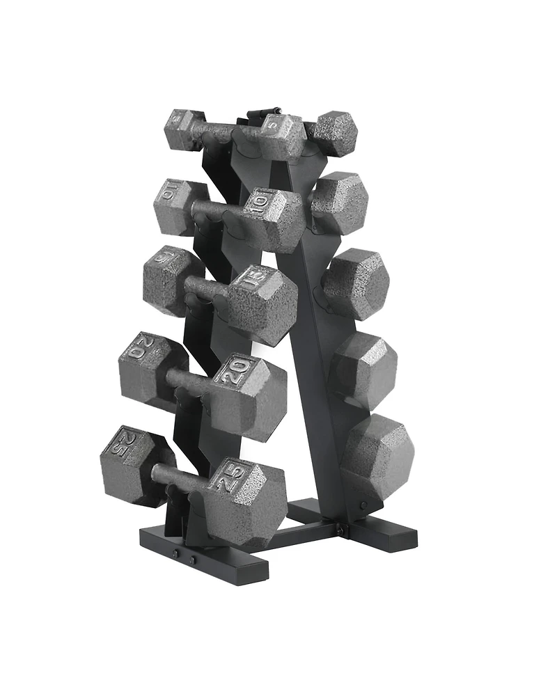 HolaHatha 5, 10, 15, 20, 25 lb Cast Iron Dumbbell Free Hand Weight Set with Rack
