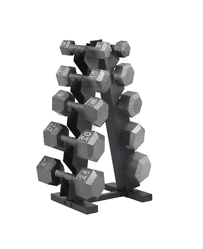 HolaHatha 5, 10, 15, 20, 25 lb Cast Iron Dumbbell Free Hand Weight Set with Rack