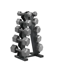 HolaHatha 5, 10, 15, 20, 25 lb Cast Iron Dumbbell Free Hand Weight Set with Rack