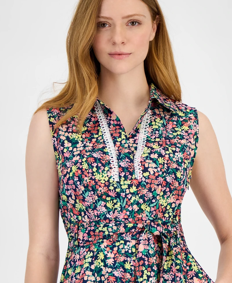 Tommy Hilfiger Women's Floral Lace-Trim Shirtdress