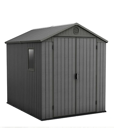 Keter Darwin 6 Foot x 8 Foot Outdoor Garden Tool Storage Shed w/Window, Graphite