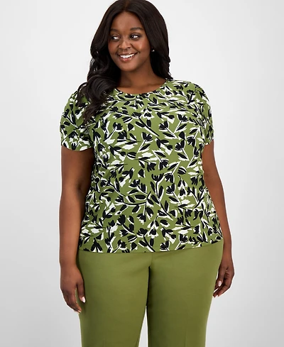 Ak Anne Klein Plus Size Printed Tulip-Sleeve Blouse