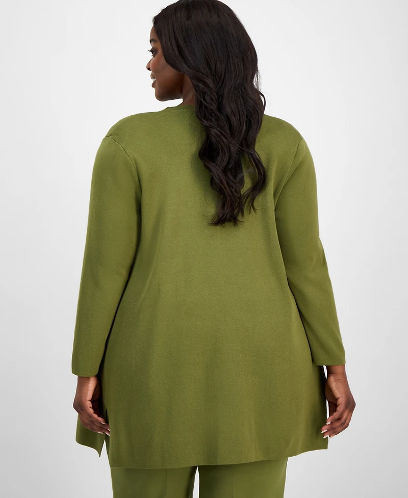 Ak Anne Klein Plus Open-Front Side-Slit Cardigan