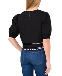 CeCe Women's Puff-Short-Sleeve Round-Neck Cotton Top