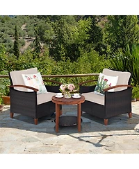 Gymax 3PCS Outdoor Patio Rattan Conversation Set Outdoor Furniture Set w/ Cushion