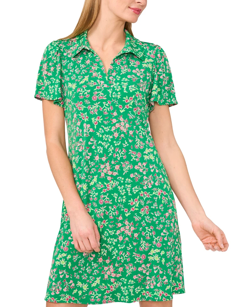 CeCe Women's Short-Sleeve Printed Knit Polo Dress