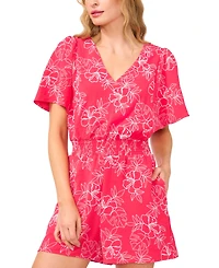 CeCe Women's V-Neck Smocked-Waist Flutter-Sleeve Romper