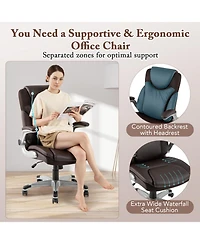 Ergonomic Office Pu Leather Executive Chair with Flip-up Armrests and Rocking Function