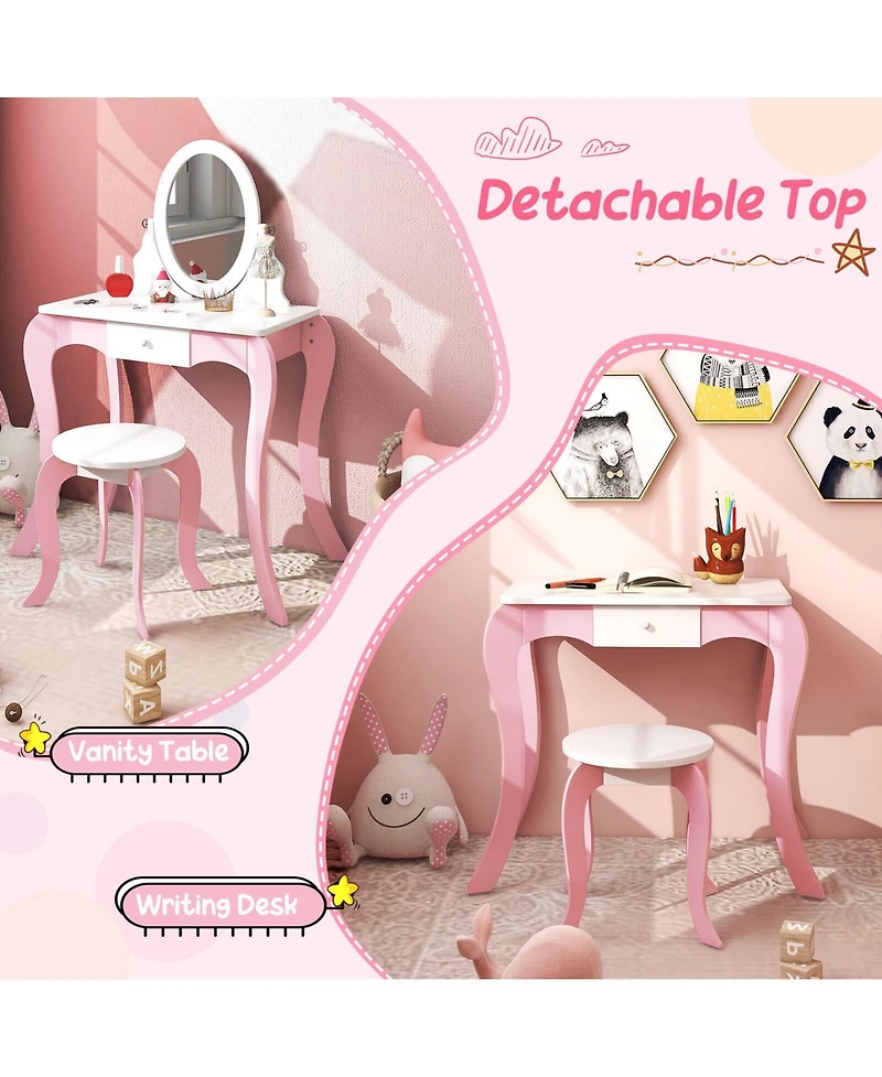 Pretend Kids Vanity Set with 360° Rotatable Mirror and Play Accessories