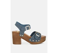 Vipasa Studded Denim Clog Sandals