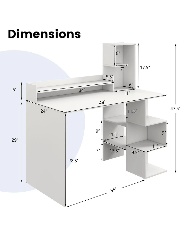 Modern Computer Desk with Storage Bookshelf and Hutch for Home Office