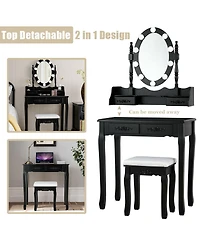 Makeup Dressing Table with Touch Switch Lighted Mirror and Cushioned Stool