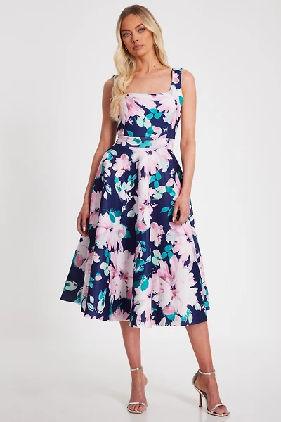 Quiz Women's Floral Scuba Foam Square Neck Maxi Skater