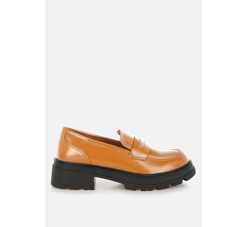 Gleam Stride Faux Leather Chunky Loafers Women